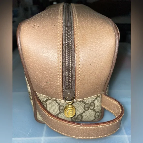 GUCCI SIGNATURE SUPREME LEATHER TRIM COATED CANVAS COSMETIC TRAVEL TOILETRY BAG - Picture 6 of 14